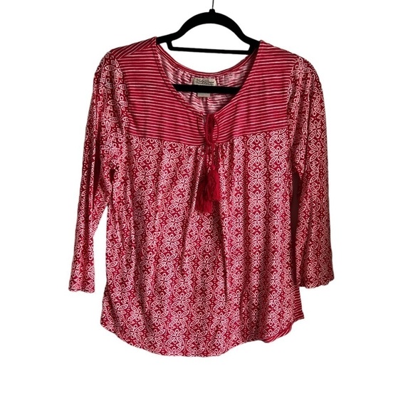 Lucky Brand Tops - Lucky Brand Women’s Long Sleeved Top with Tassel Tie, Red & White Print.  Size M